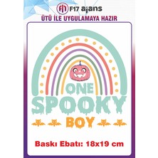 F17 Ajans One Spooky Yazı Temalı Ütü ile Yapışan Tekstil Kumaş Tişört Dtf Baskı