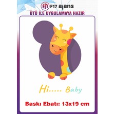 F17 Ajans Zürafa Hayvan Temalı Ütü ile Yapışan Tekstil Kumaş Tişört Dtf Baskı