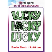 F17 Ajans Lucky Yazı Temalı Ütü ile Yapışan Tekstil Kumaş Tişört Dtf Baskı
