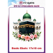F17 Ajans Çiçekli Kabe ve Mescid-I Aksa Görseli Ütü ile Yapışan Tekstil Baskı