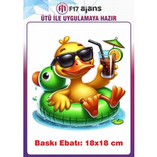 F17 Ajans Ördek Yaz Temalı Ütü ile Yapışan Tekstil Kumaş Tişört Baskı