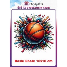 F17 Ajans Basketbol Topu Temalı Ütü ile Yapışan Tekstil Kumaş Tişört Dtf Baskı