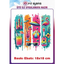 F17 Ajans Deniz Kum Güneş Temalı Ütü ile Yapışan Tekstil Kumaş Tişört Baskı