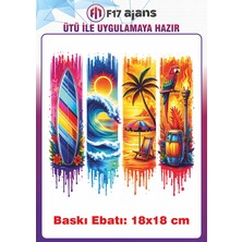 F17 Ajans Deniz Kum Güneş Temalı Ütü ile Yapışan Tekstil Kumaş Tişört Baskı