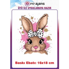 F17 Ajans Sevimli Tavşan Hayvan Temalı Ütü ile Yapışan Tekstil Kumaş Tişört Dtf Baskı