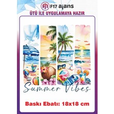 F17 Ajans Deniz Kum Güneş Temalı Ütü ile Yapışan Tekstil Kumaş Tişört Baskı