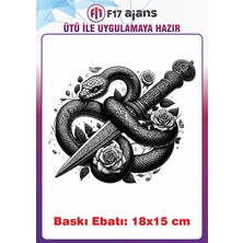 F17 Ajans Yılan Gotik Temalı Ütü ile Yapışan Tekstil Kumaş Tişört Dtf Baskı