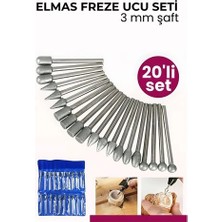 Pazarcan Mey Ithalat® 20 Parça Profesyonel Elmas Freze Ucu Seti - 3mm Şaft Gravür, Taş Cam Işleme Taşlama