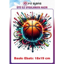 F17 Ajans Basketbol Topu Temalı Ütü ile Yapışan Tekstil Kumaş Tişört Dtf Baskı