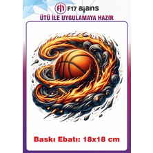 F17 Ajans Basketbol Topu Temalı Ütü ile Yapışan Tekstil Kumaş Tişört Dtf Baskı