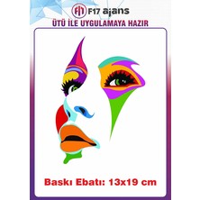 F17 Ajans Renkli Yüz Silüeti  Ütü ile Yapışan Tekstil Kumaş Tişört Dtf Baskı