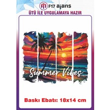 F17 Ajans Deniz Kum Güneş Temalı Ütü ile Yapışan Tekstil Kumaş Tişört Baskı