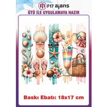 F17 Ajans Deniz Kum Güneş Temalı Ütü ile Yapışan Tekstil Kumaş Tişört Baskı