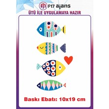 F17 Ajans Balıklar Desen Temalı Ütü ile Yapışan Tekstil Kumaş Tişört Dtf Baskı