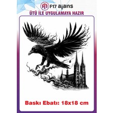 F17 Ajans Kuzgun Gotik Temalı Ütü ile Yapışan Tekstil Kumaş Tişört Dtf Baskı