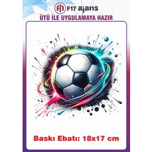 F17 Ajans Futbol Topu Temalı Ütü ile Yapışan Tekstil Kumaş Tişört Dtf Baskı