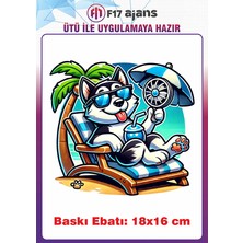 F17 Ajans Köpek Yaz Temalı Ütü ile Yapışan Tekstil Kumaş Tişört Baskı