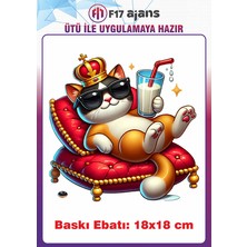 F17 Ajans Kedi Yaz Temalı Ütü ile Yapışan Tekstil Kumaş Tişört Baskı