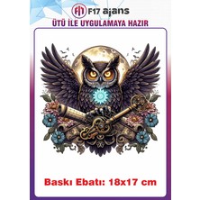 F17 Ajans Baykuş Gotik Temalı Ütü ile Yapışan Tekstil Kumaş Tişört Dtf Baskı