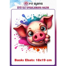 F17 Ajans Sevimli Domuzcuk Ütü ile Yapışan Tekstil Kumaş Tişört Dtf Baskı