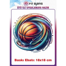 F17 Ajans Basketbol Topu Temalı Ütü ile Yapışan Tekstil Kumaş Tişört Dtf Baskı