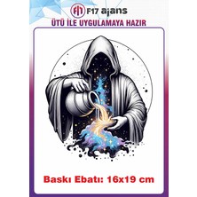 F17 Ajans Kova Burcu Temalı Ütü ile Yapışan Tekstil Kumaş Tişört Dtf Baskı