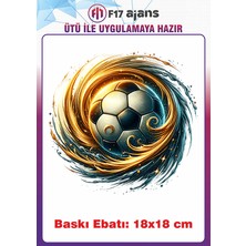 F17 Ajans Futbol Topu Temalı Ütü ile Yapışan Tekstil Kumaş Tişört Dtf Baskı