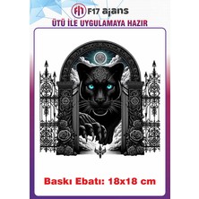 F17 Ajans Kara Panter Gotik Temalı Ütü ile Yapışan Tekstil Kumaş Tişört Dtf Baskı