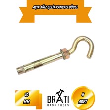 BRATİ HAND TOOLS Açık Ağız Kancalı Çelik Dübel M10 Boks Torbası Avize Için Gömlekli Açık Ağız Kanca 5 Ad
