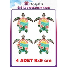 F17 Ajans 4 Adet Deniz Kaplumbağası Temalı Ütü ile Yapışan Tekstil Kumaş Tişört Dtf Baskı