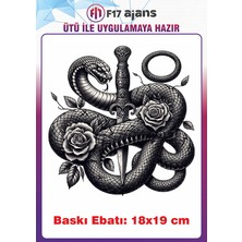 F17 Ajans Yılan Gotik Temalı Ütü ile Yapışan Tekstil Kumaş Tişört Dtf Baskı