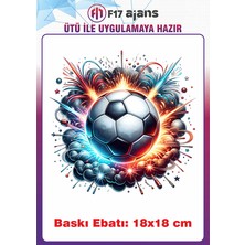 F17 Ajans Futbol Topu Temalı Ütü ile Yapışan Tekstil Kumaş Tişört Dtf Baskı
