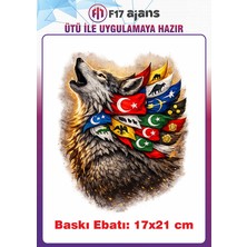 F17 Ajans Bozkurt ve Osmanlı Bayrakları Temalı Ütü ile Yapışan Tekstil Kumaş Tişört Dtf Baskı
