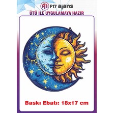 F17 Ajans Ay ve Güneş Temalı Ütü ile Yapışan Tekstil Kumaş Tişört Dtf Baskı