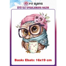 F17 Ajans Baykuş Temalı Ütü ile Yapışan Tekstil Kumaş Tişört Dtf Baskı