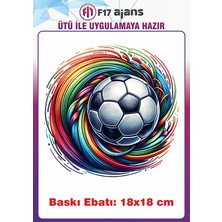 F17 Ajans Futbol Topu Temalı Ütü ile Yapışan Tekstil Kumaş Tişört Dtf Baskı