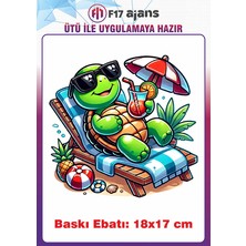 F17 Ajans Kaplumbağa Yaz Temalı Ütü ile Yapışan Tekstil Kumaş Tişört Baskı