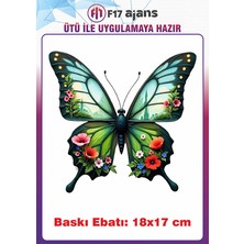 F17 Ajans Kelebek Şehir Silüeti Temalı Ütü ile Yapışan Tekstil Kumaş Tişört Dtf Baskı
