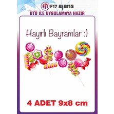 F17 Ajans 4 Adet Bayram Kesesi Temalı Ütü ile Yapışan Tekstil Kumaş Tişört Dtf Baskı