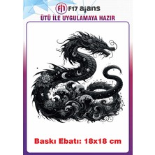 F17 Ajans Ejderha Gotik Temalı Ütü ile Yapışan Tekstil Kumaş Tişört Dtf Baskı