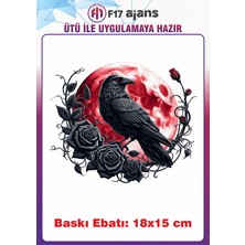 F17 Ajans Kuzgun Gotik Temalı Ütü ile Yapışan Tekstil Kumaş Tişört Dtf Baskı