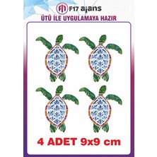 F17 Ajans 4 Adet Deniz Kaplumbağası Temalı Ütü ile Yapışan Tekstil Kumaş Tişört Dtf Baskı