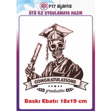 F17 Ajans Mezun Iskelet Temalı Ütü ile Yapışan Tekstil Kumaş Tişört Dtf Baskı