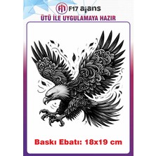 F17 Ajans Siyah Beyaz Kartal Temalı Ütü ile Yapışan Tekstil Kumaş Tişört Dtf Baskı