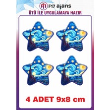 F17 Ajans 4 Adet Yıldızlı Gece Temalı Ütü ile Yapışan Tekstil Kumaş Tişört Dtf Baskı