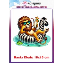 F17 Ajans Aslan Yaz Temalı Ütü ile Yapışan Tekstil Kumaş Tişört Baskı