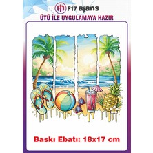 F17 Ajans Deniz Kum Güneş Temalı Ütü ile Yapışan Tekstil Kumaş Tişört Baskı