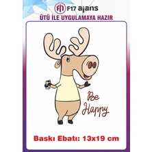 F17 Ajans Geyik Hayvan Temalı Ütü ile Yapışan Tekstil Kumaş Tişört Dtf Baskı