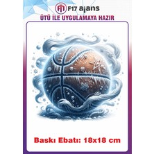 F17 Ajans Basketbol Topu Temalı Ütü ile Yapışan Tekstil Kumaş Tişört Dtf Baskı