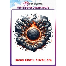 F17 Ajans Basketbol Topu Temalı Ütü ile Yapışan Tekstil Kumaş Tişört Dtf Baskı